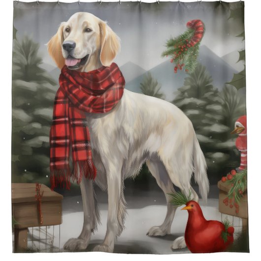 English Setter Dog in Schnee Weihnachten Duschvorhang (Vorderseite)