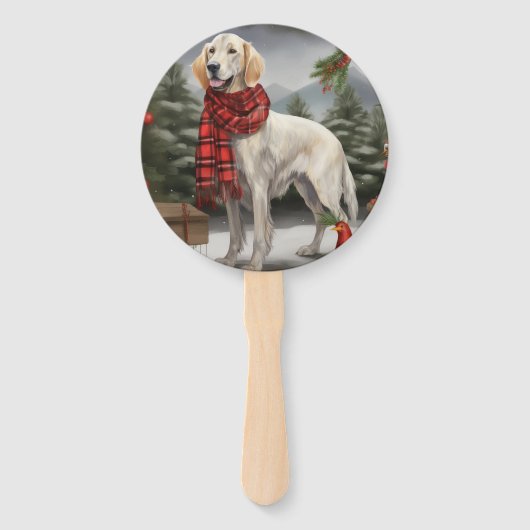 English Setter Dog in Schnee Weihnachten Fächer (Rückseite)