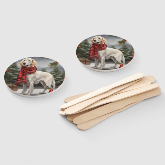 English Setter Dog in Schnee Weihnachten Fächer (Non-assembled)