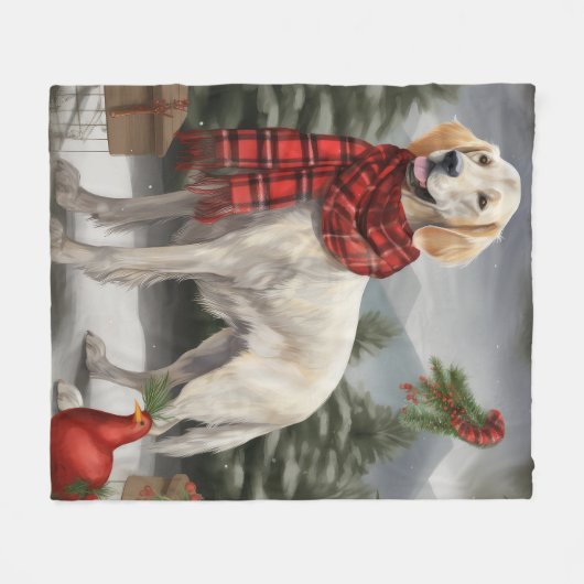 English Setter Dog in Schnee Weihnachten Fleecedecke (Vorderseite (Horizontal))