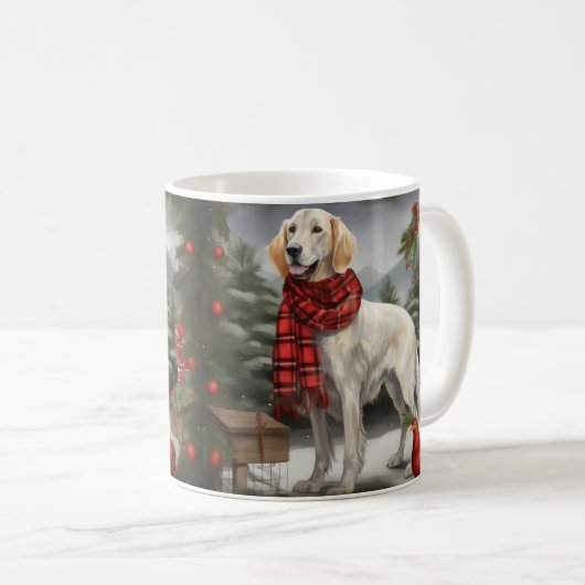 English Setter Dog in Schnee Weihnachten Kaffeetasse (VorderseiteRechts)