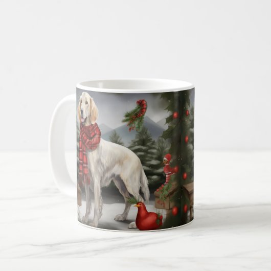 English Setter Dog in Schnee Weihnachten Kaffeetasse (Vorderseite Links)