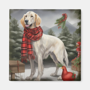 English Setter Dog in Schnee Weihnachten Magnet