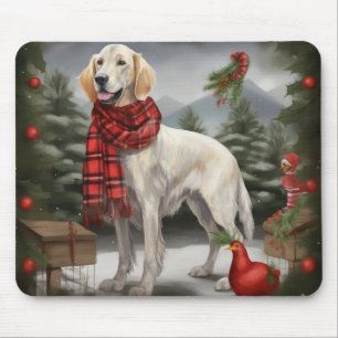 English Setter Dog in Schnee Weihnachten Mousepad