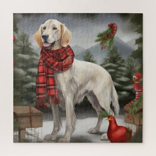 English Setter Dog in Schnee Weihnachten Puzzle (Vertikal)