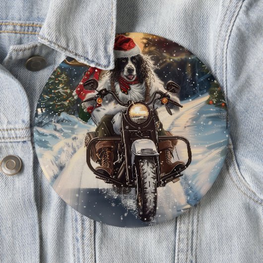 English Setter Dog Riding Motorrad Weihnachten Button (Beispiel)