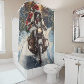 English Setter Dog Riding Motorrad Weihnachten Duschvorhang (Beispiel)