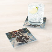 English Setter Dog Riding Motorrad Weihnachten Glasuntersetzer (Schrägansicht)