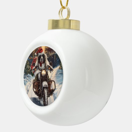 English Setter Dog Riding Motorrad Weihnachten Keramik Kugel-Ornament (Rechts)