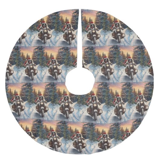 English Setter Dog Riding Motorrad Weihnachten Polyester Weihnachtsbaumdecke (Vorderseite)