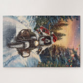 English Setter Dog Riding Motorrad Weihnachten Puzzle (Horizontal)