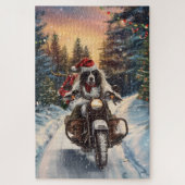 English Setter Dog Riding Motorrad Weihnachten Puzzle (Vertikal)