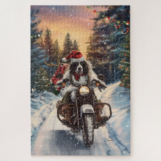English Setter Dog Riding Motorrad Weihnachten Puzzle (Vertikal)