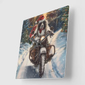 English Setter Dog Riding Motorrad Weihnachten Quadratische Wanduhr (Winkel)