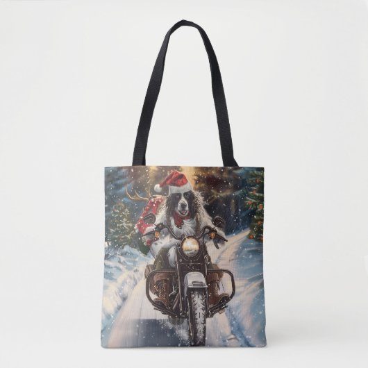 English Setter Dog Riding Motorrad Weihnachten Tasche (Vorderseite)