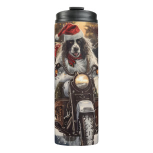 English Setter Dog Riding Motorrad Weihnachten Thermosbecher