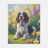 English Setter Dog Spring Blumen Malerei Fleecedecke (Vorderseite)