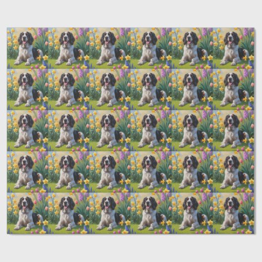 English Setter Dog Spring Blumen Malerei Geschenkpapier (Flach)