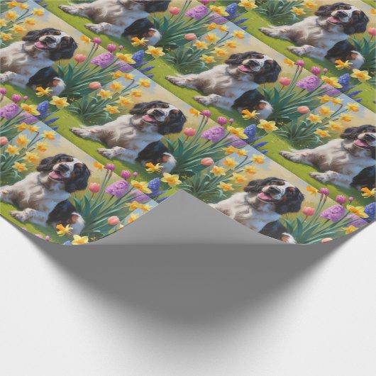 English Setter Dog Spring Blumen Malerei Geschenkpapier (Ecke)
