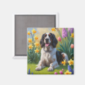 English Setter Dog Spring Blumen Malerei Magnet (Vorderseite/Rückseite)
