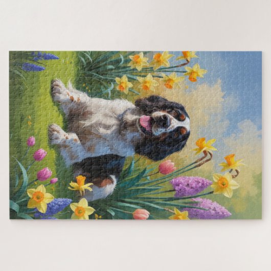 English Setter Dog Spring Blumen Malerei Puzzle (Horizontal)