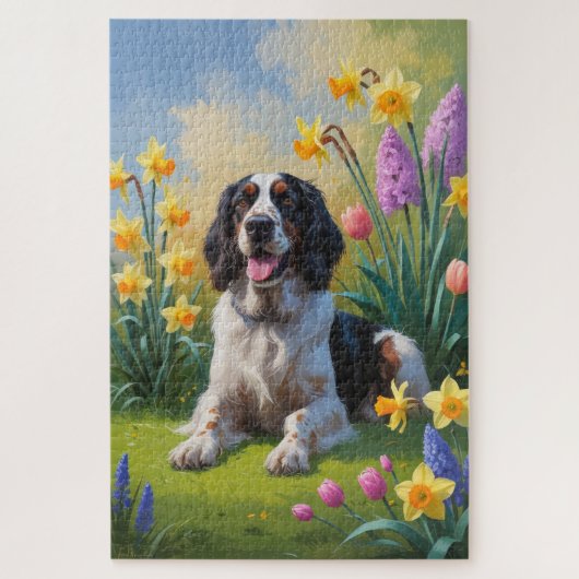 English Setter Dog Spring Blumen Malerei Puzzle (Vertikal)