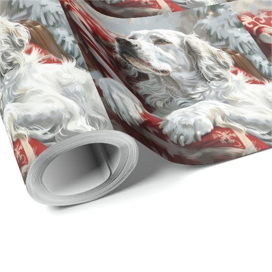 English Setter Dog Weihnachtsfest Geschenkpapier (Rolleneckpunkt)