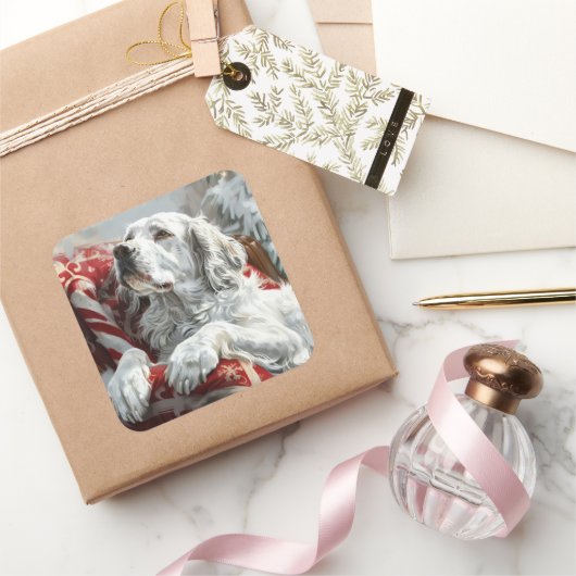 English Setter Dog Weihnachtsfest Quadratischer Aufkleber (Schenken)