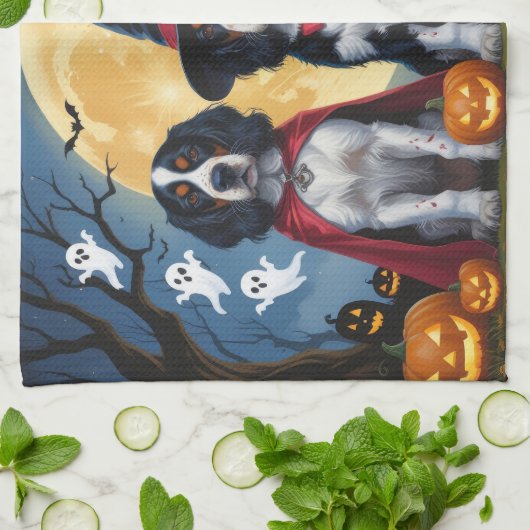 English Setter Dogs Pumpkin Halloween Funny Geschirrtuch (Gefaltet)