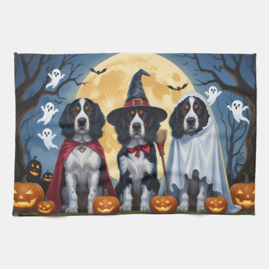 English Setter Dogs Pumpkin Halloween Funny Geschirrtuch (Horizontal)
