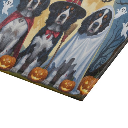 English Setter Dogs Pumpkin Halloween Funny Schneidebrett (Ecke)