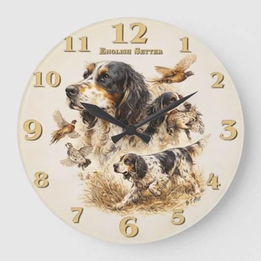 English Setter  Große Wanduhr (Vorderseite)
