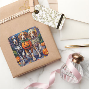 English Setter Halloween-Kostüm beim Süßigkeiten-S Quadratischer Aufkleber