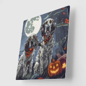 English Setter Halloween Spooky Quadratische Wanduhr (Winkel)