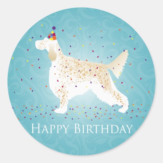 English Setter Happy Birthday Design Runder Aufkleber (Vorderseite)