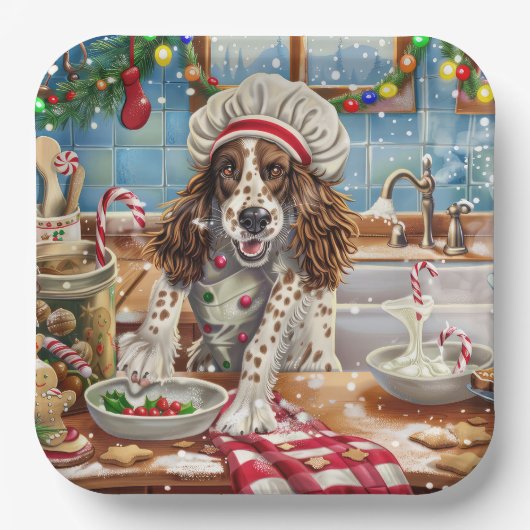 English Setter Holiday Baking: Festliche Weihnacht Pappteller (Vorderseite)