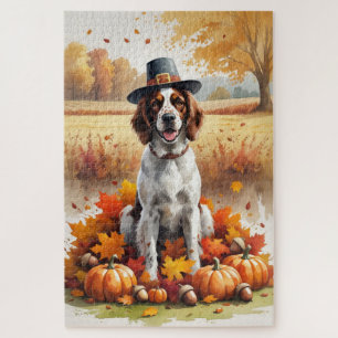 English Setter im Herbstlaub Thanksgiving Kunst Puzzle