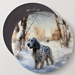English Setter Lass es schneien Weihnachten Button