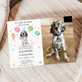 English Setter Pawty Doppy Welpe Birthday Blue Fot Einladung