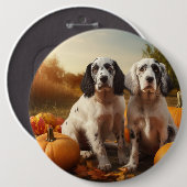 English Setter Puppy Autumn Delight Pumpkin Button (Vorne & Hinten)