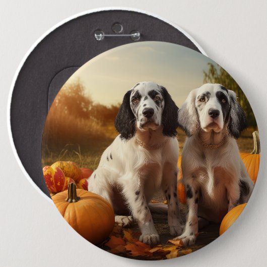 English Setter Puppy Autumn Delight Pumpkin Button (Vorne & Hinten)