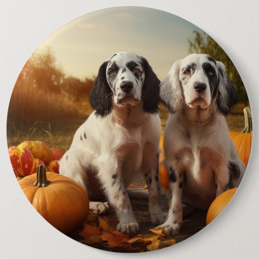 English Setter Puppy Autumn Delight Pumpkin Button (Vorderseite)