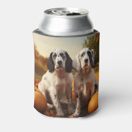 English Setter Puppy Autumn Delight Pumpkin Dosenkühler (Kanne Rückseite)