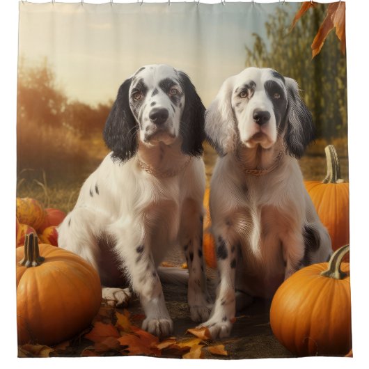 English Setter Puppy Autumn Delight Pumpkin Duschvorhang (Vorderseite)