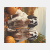 English Setter Puppy Autumn Delight Pumpkin Fleecedecke (Vorderseite (Horizontal))