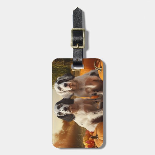 English Setter Puppy Autumn Delight Pumpkin Gepäckanhänger (Vorderseite vertikal)