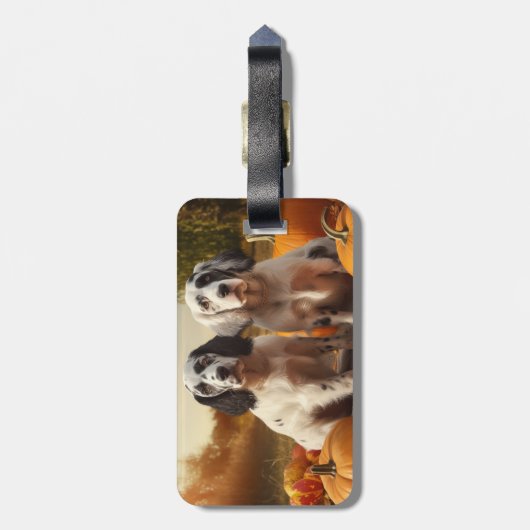 English Setter Puppy Autumn Delight Pumpkin Gepäckanhänger (Rückseite vertikal)