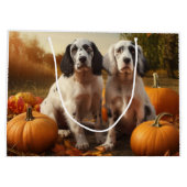 English Setter Puppy Autumn Delight Pumpkin Große Geschenktüte (Rückseite)