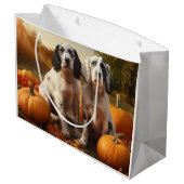 English Setter Puppy Autumn Delight Pumpkin Große Geschenktüte (Rückseite Schrägansicht)