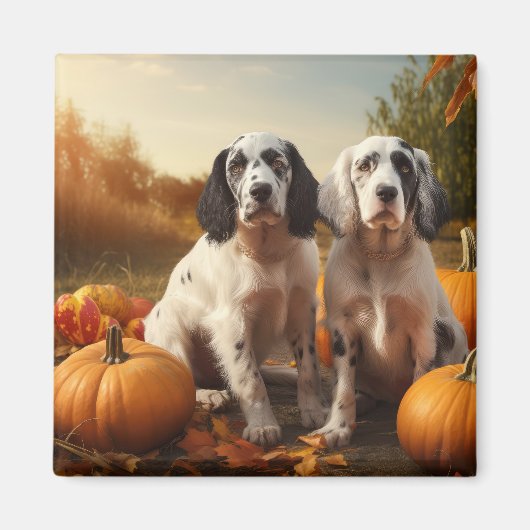 English Setter Puppy Autumn Delight Pumpkin Magnet (Vorne)
